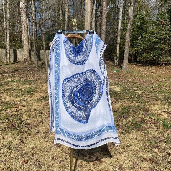 Mudpie Blue Nautilus Seashell Coral Summer Blanket Scarf - Picture 1 of 10